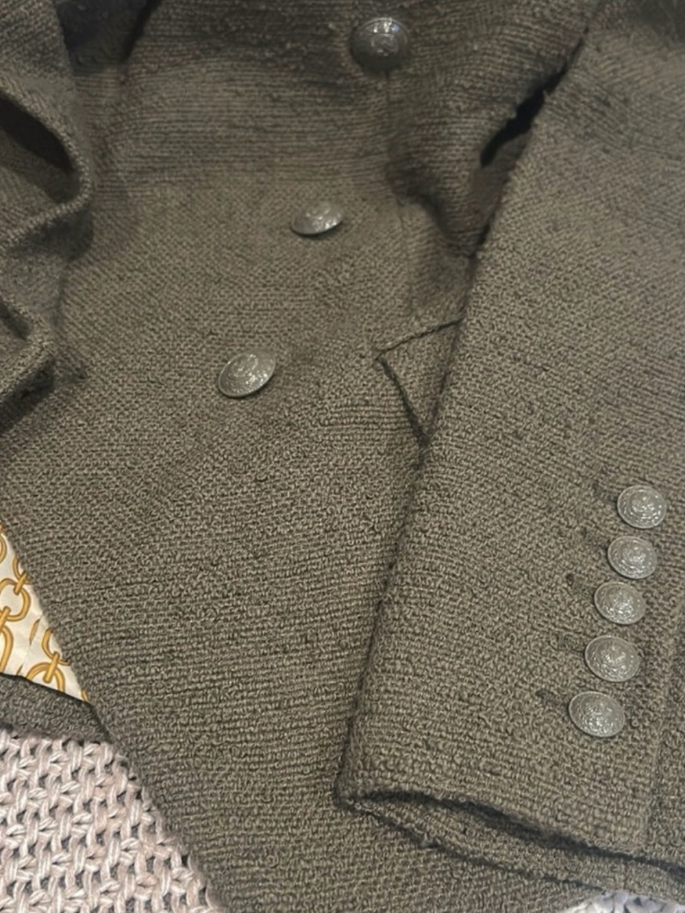 L’Agence Double-Breasted Olive Green Women's Tweed Blazer Jacket - Picture 3 of 4